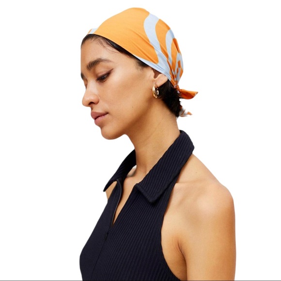 Urban Outfitters Accessories - Urban Outfitters Farrah Hair Bandana Scarf Silky Orange and Blue Retro Head Band
